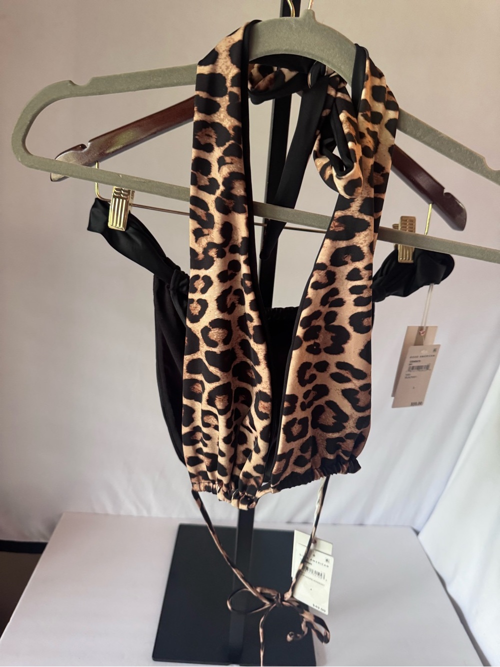 Good American 2 piece Bikini Leopard Print Halter Top  size large